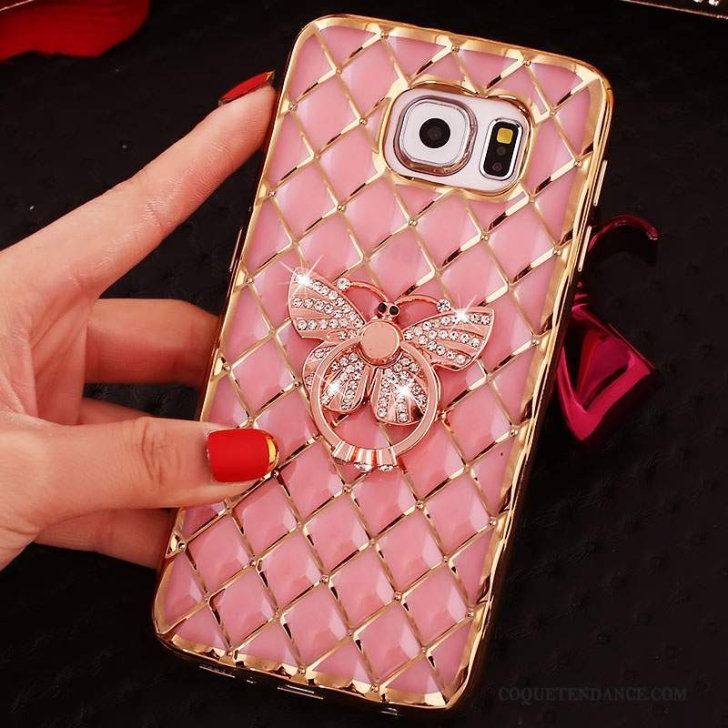Samsung Galaxy S6 Edge + Coque Silicone Rose Protection Strass