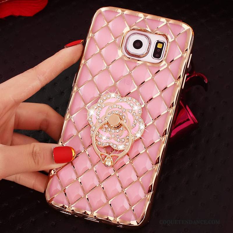 Samsung Galaxy S6 Edge + Coque Silicone Rose Protection Strass