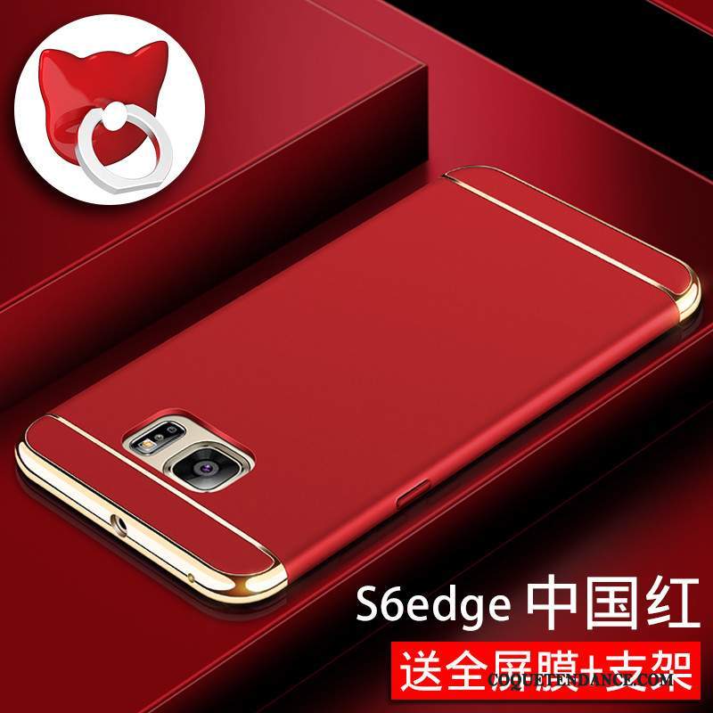 Samsung Galaxy S6 Edge Coque Étui Rouge Délavé En Daim De Téléphone Incassable