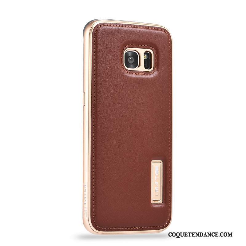 Samsung Galaxy S7 Coque Incassable Rouge Cuir Véritable De Téléphone Métal