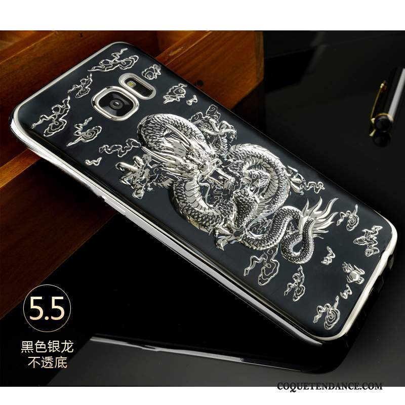 Samsung Galaxy S7 Edge Coque Gaufrage Fluide Doux De Téléphone Noir Silicone