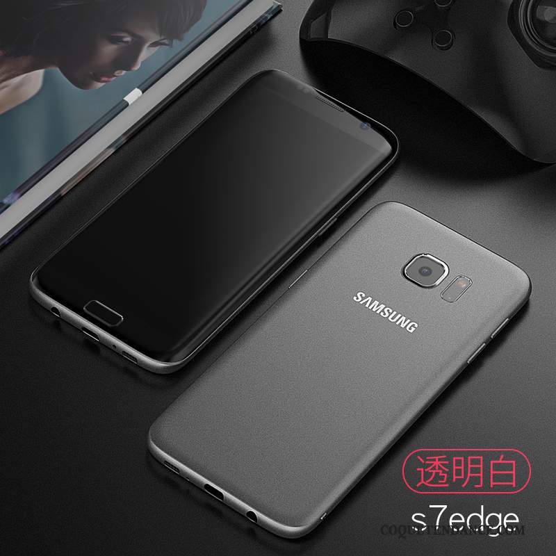 Samsung Galaxy S7 Edge Coque Noir Étui Délavé En Daim Simple Très Mince
