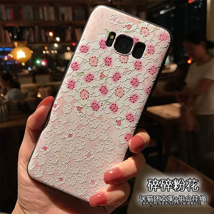 Samsung Galaxy S8+ Coque Noir Rose Fluide Doux Gaufrage Délavé En Daim