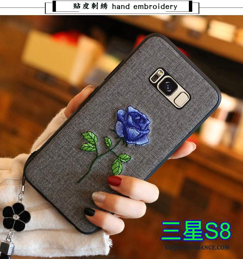 Samsung Galaxy S8 Coque Silicone De Téléphone Bleu Tendance Broderie
