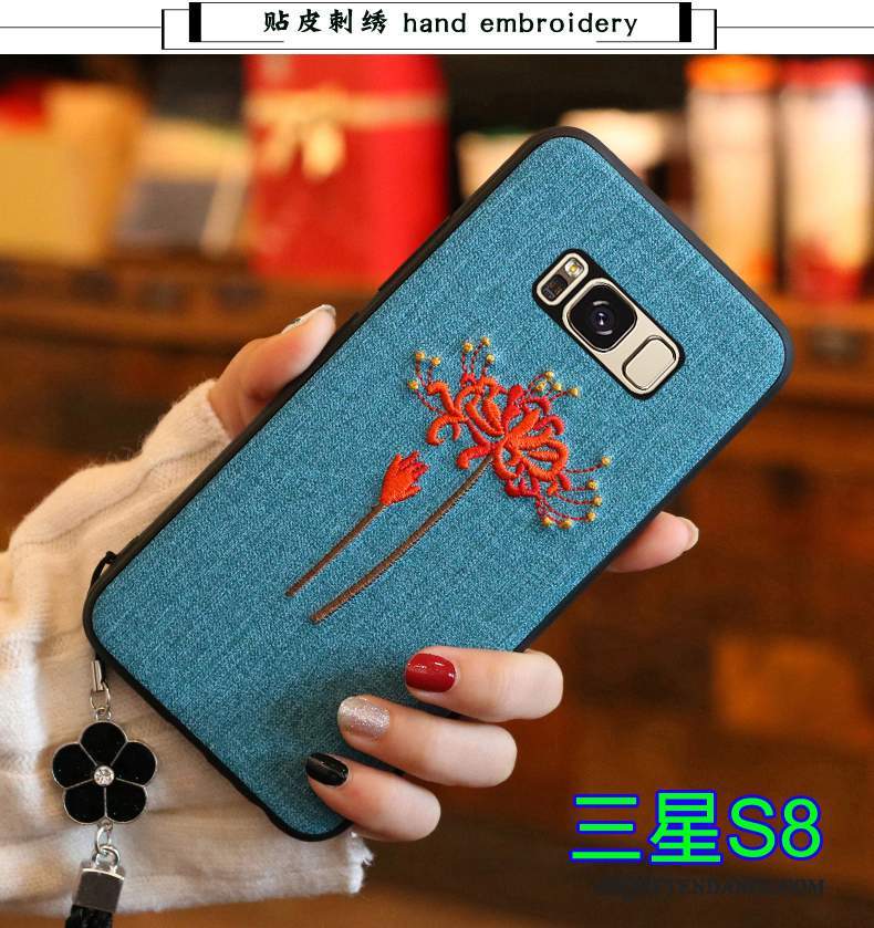 Samsung Galaxy S8 Coque Silicone De Téléphone Bleu Tendance Broderie