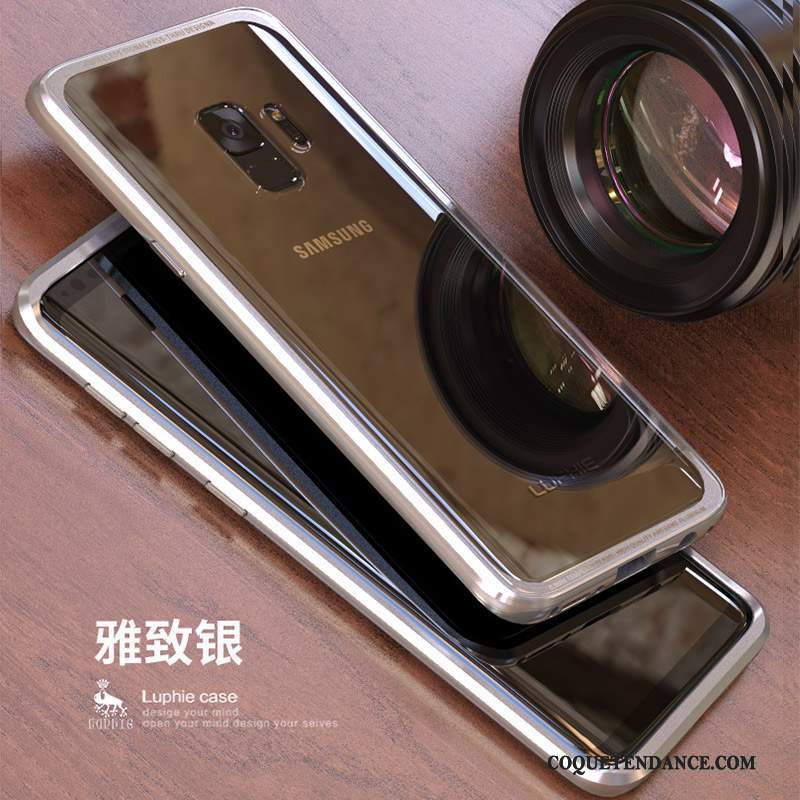 Samsung Galaxy S9+ Coque Verre Trempé Couvercle Arrière Métal Argent Protection