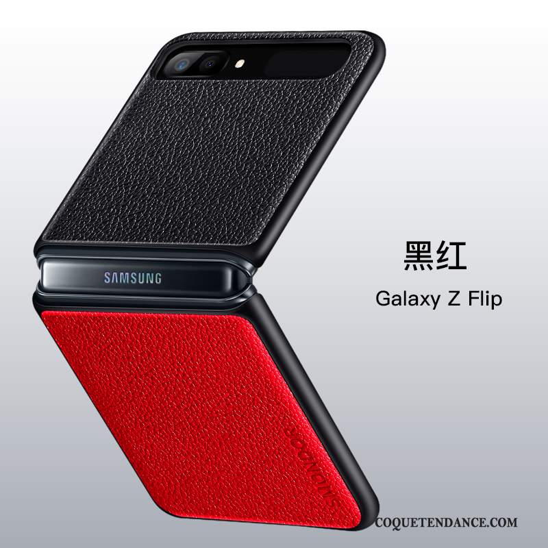 Samsung Z Flip Coque Incassable De Téléphone Plier Cuir Rouge