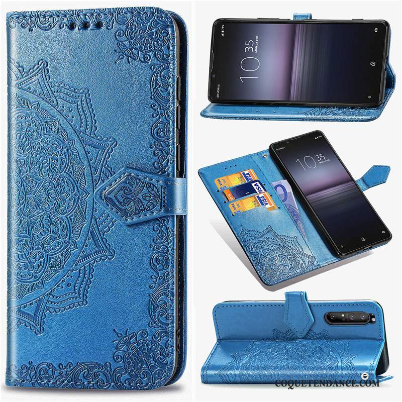 Sony Xperia 1 Ii Coque Gaufrage Couleur Unie Similicuir Housse Protection