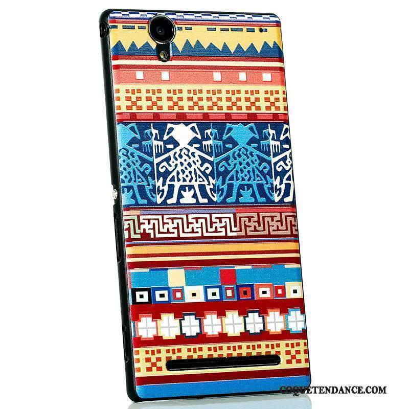 Sony Xperia T2 Coque Protection Gaufrage Dessin Animé Délavé En Daim Noir