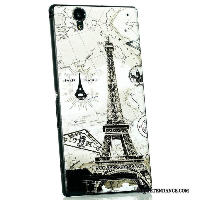 Sony Xperia T2 Coque Protection Gaufrage Dessin Animé Délavé En Daim Noir