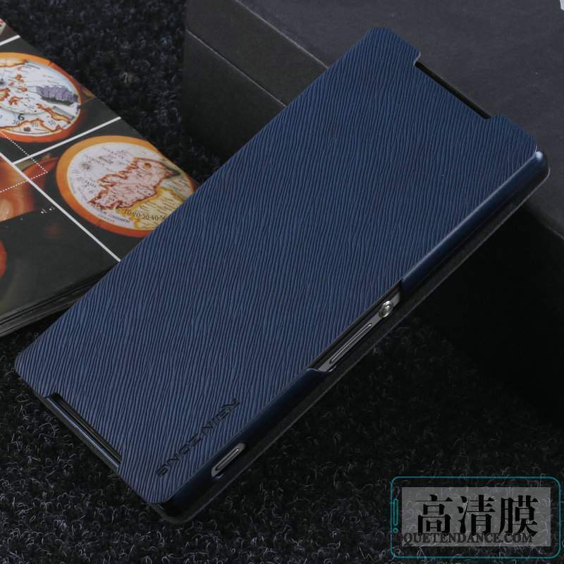 Sony Xperia Z2 Coque Étui En Cuir Bleu Marin Business Incassable Protection