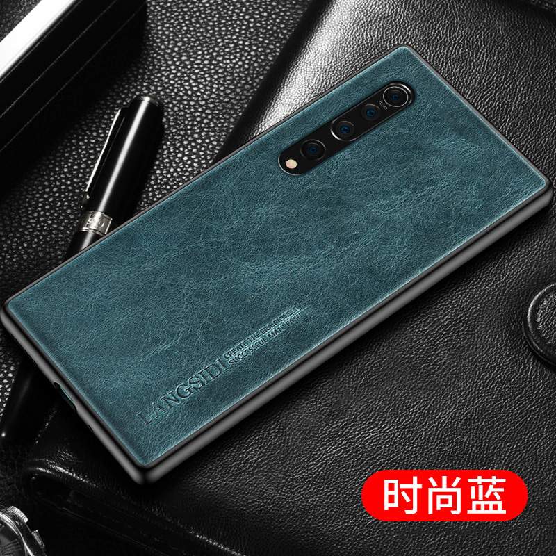 Xiaomi Mi 10 Coque Personnalité Vert Business Cuir Véritable Petit