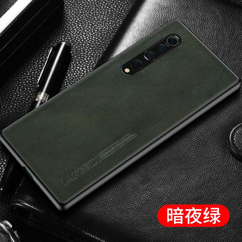 Xiaomi Mi 10 Coque Personnalité Vert Business Cuir Véritable Petit