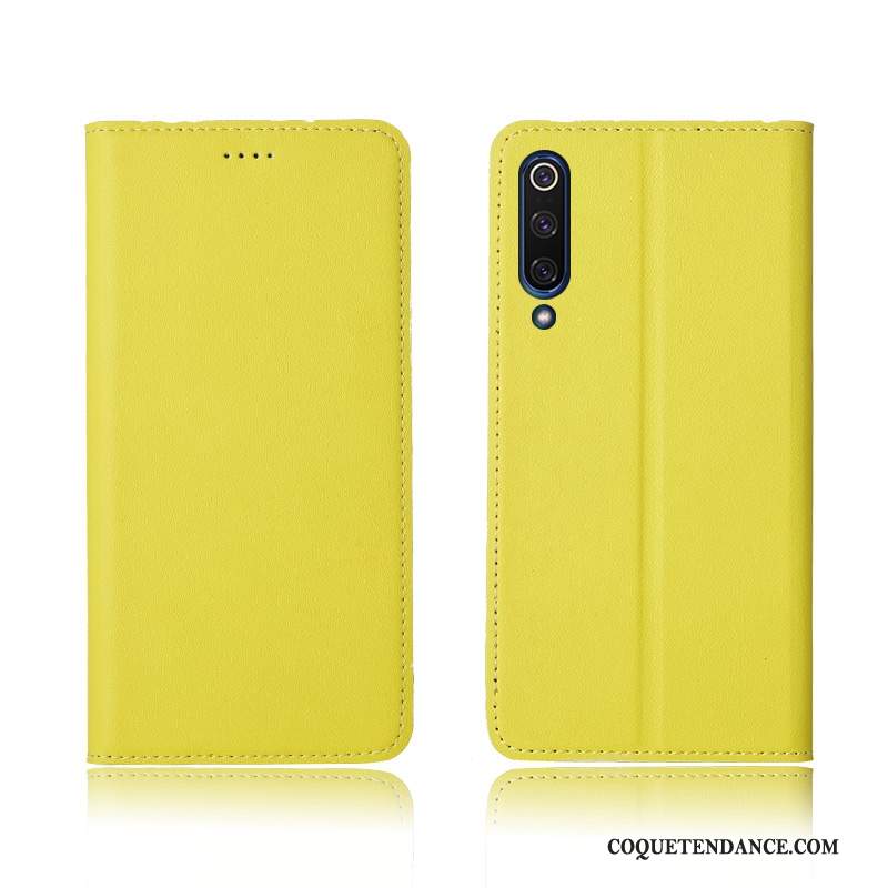 Xiaomi Mi 9 Se Coque Clamshell Fluide Doux Jaune Cuir Véritable Protection