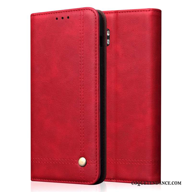Xiaomi Mi Note 10 Coque Rouge Étui Protection Cuir Véritable Business