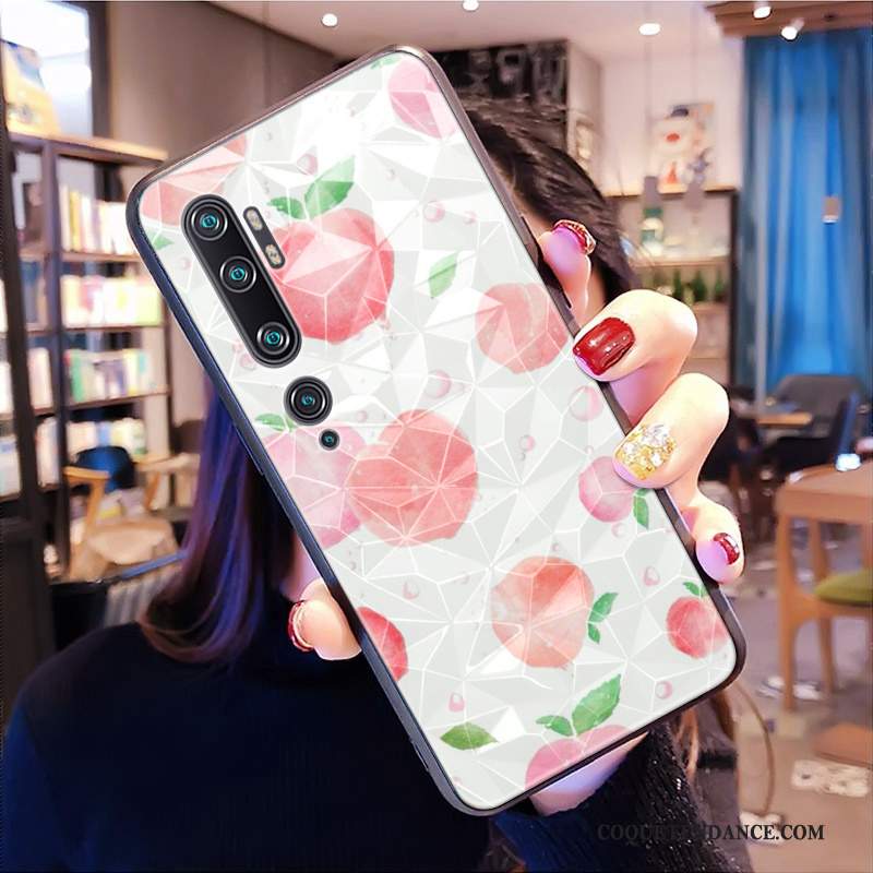 Xiaomi Mi Note 10 Coque Tout Compris Dessin Animé Losange Rose Modèle Fleurie