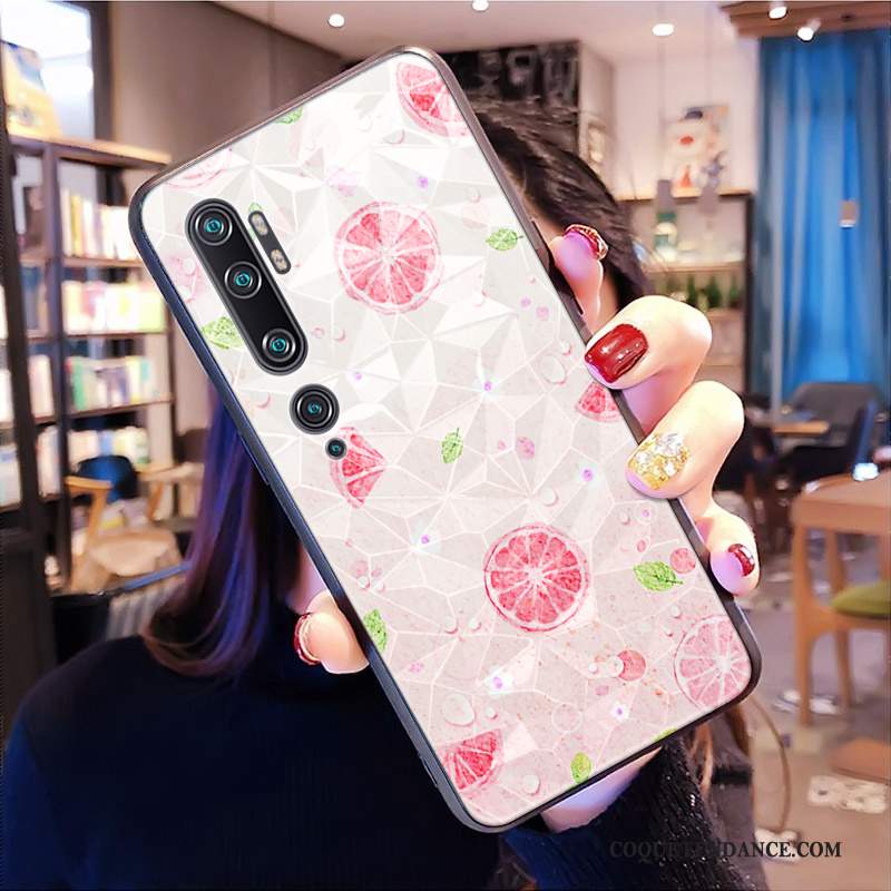 Xiaomi Mi Note 10 Coque Tout Compris Dessin Animé Losange Rose Modèle Fleurie