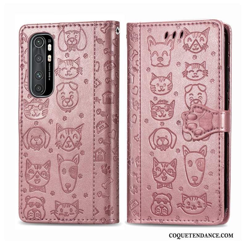 Xiaomi Mi Note 10 Lite Coque Étui En Cuir Violet Gaufrage Protection Charmant