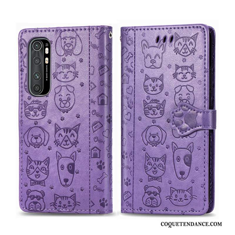 Xiaomi Mi Note 10 Lite Coque Étui En Cuir Violet Gaufrage Protection Charmant