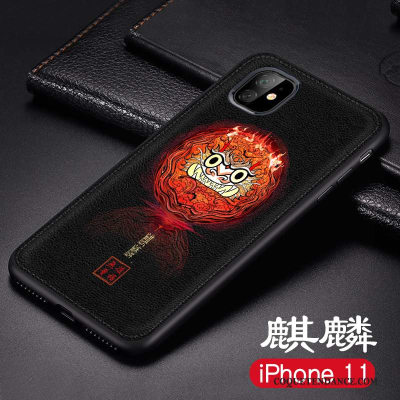iPhone 11 Coque Délavé En Daim Gaufrage Nouveau De Téléphone Style Chinois