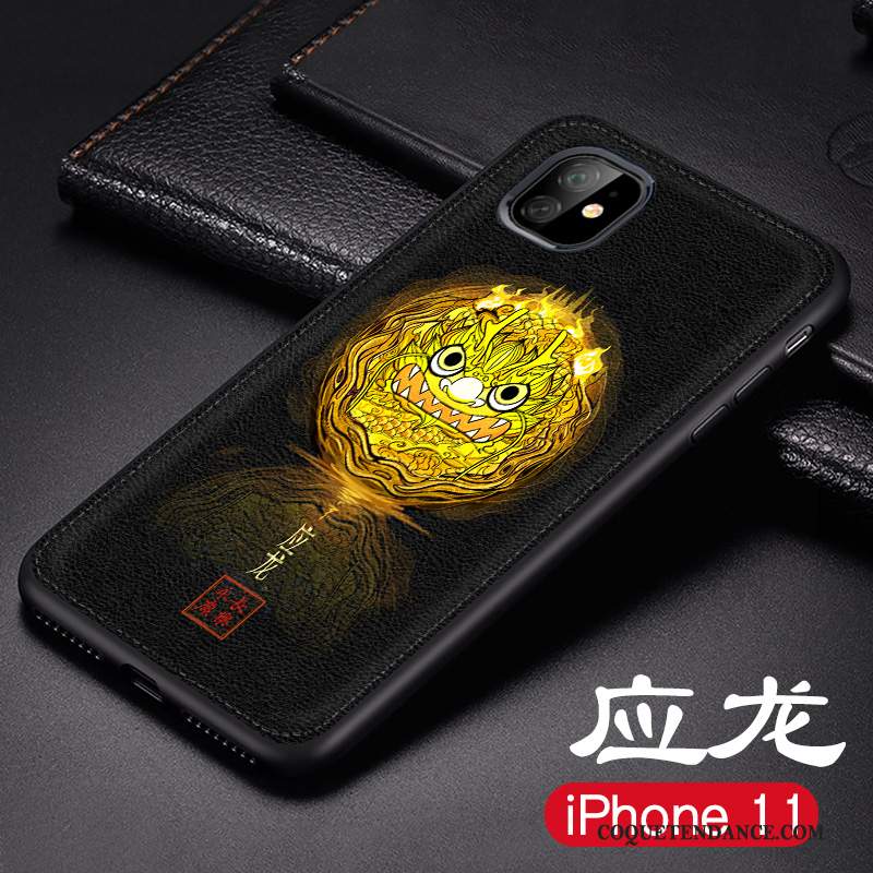 iPhone 11 Coque Délavé En Daim Gaufrage Nouveau De Téléphone Style Chinois