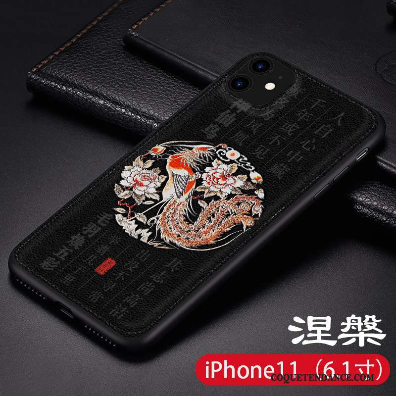 iPhone 11 Coque Très Mince Cuir Style Chinois Tout Compris Modèle Fleurie