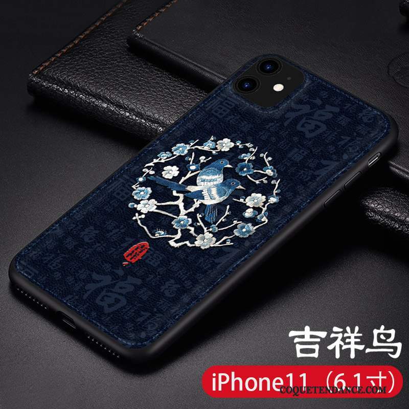 iPhone 11 Coque Très Mince Cuir Style Chinois Tout Compris Modèle Fleurie