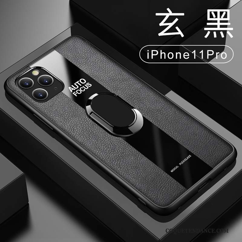 iPhone 11 Pro Coque Tout Compris Étui En Cuir Noir Incassable Anneau