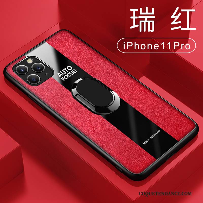 iPhone 11 Pro Coque Tout Compris Étui En Cuir Noir Incassable Anneau