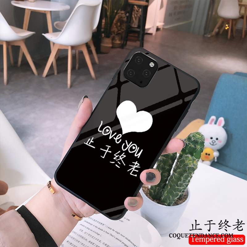 iPhone 11 Pro Max Coque Verre Amoureux Simple Noir De Téléphone