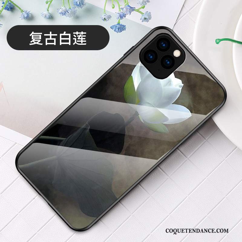 iPhone 11 Pro Max Coque Verre Blanc Étui Simple Noir