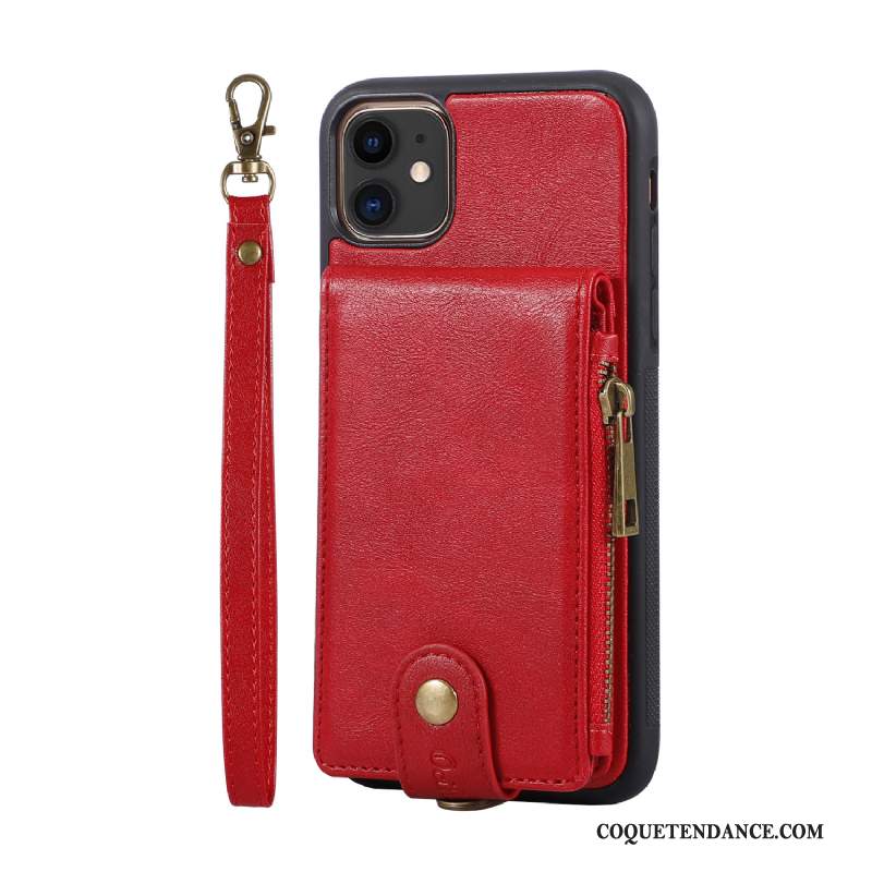 iPhone 12 Coque Rouge Support Portefeuille Carte Sac Carte
