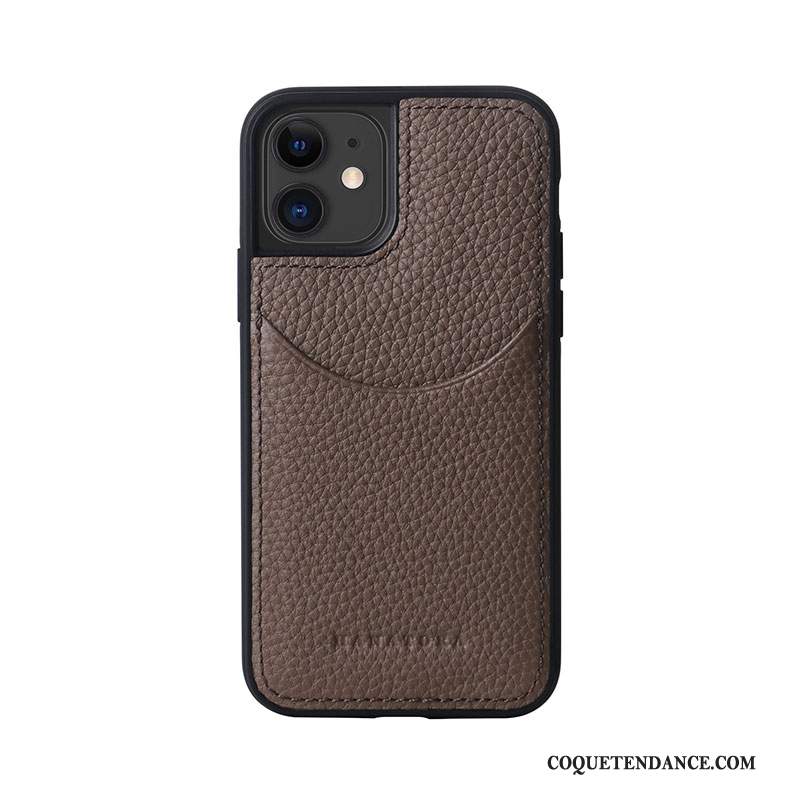 iPhone 12 Coque Étui En Cuir Carte Litchi Modèle Fleurie