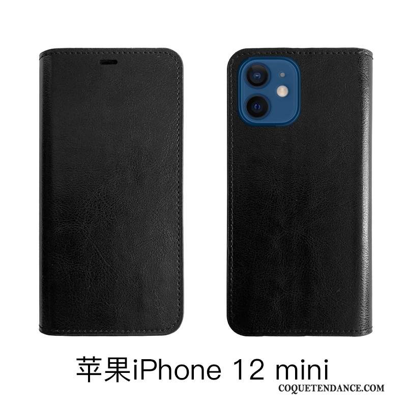 iPhone 12 Mini Coque Protection Étui Étui En Cuir Bovins Noir