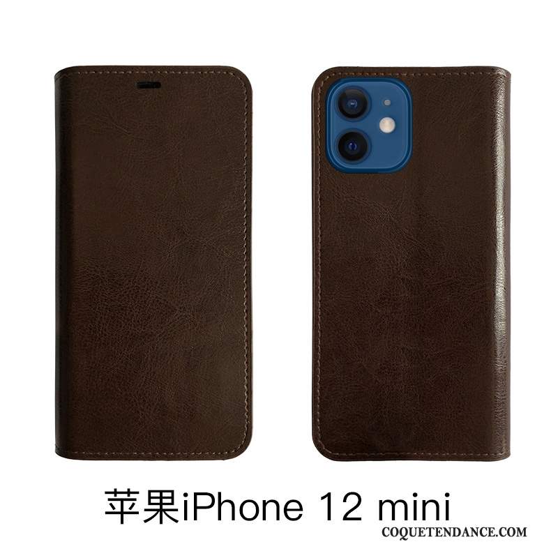 iPhone 12 Mini Coque Protection Étui Étui En Cuir Bovins Noir