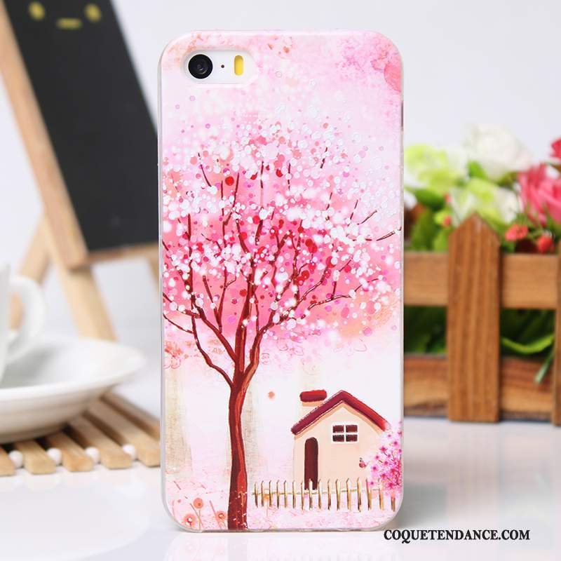 iPhone 5/5s Coque Gaufrage Étui Silicone Rose Fluide Doux