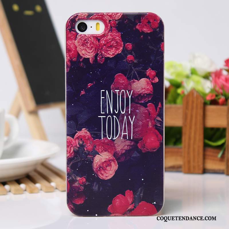 iPhone 5/5s Coque Gaufrage Étui Silicone Rose Fluide Doux