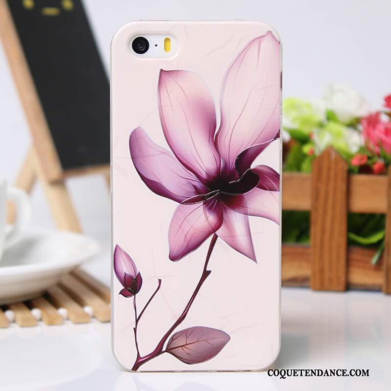 iPhone 5/5s Coque Gaufrage Étui Silicone Rose Fluide Doux