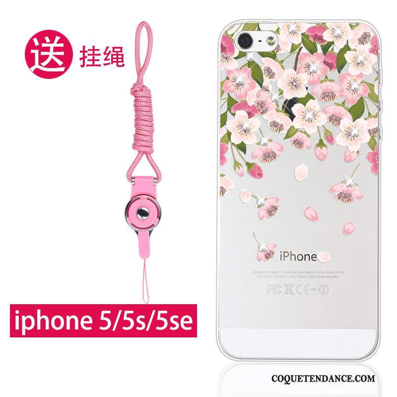 iPhone 5/5s Coque Transparent Rose Protection Tout Compris Silicone