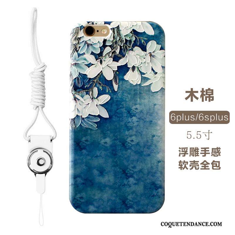 iPhone 6/6s Plus Coque Fleurs Bleu Silicone Gaufrage Tout Compris