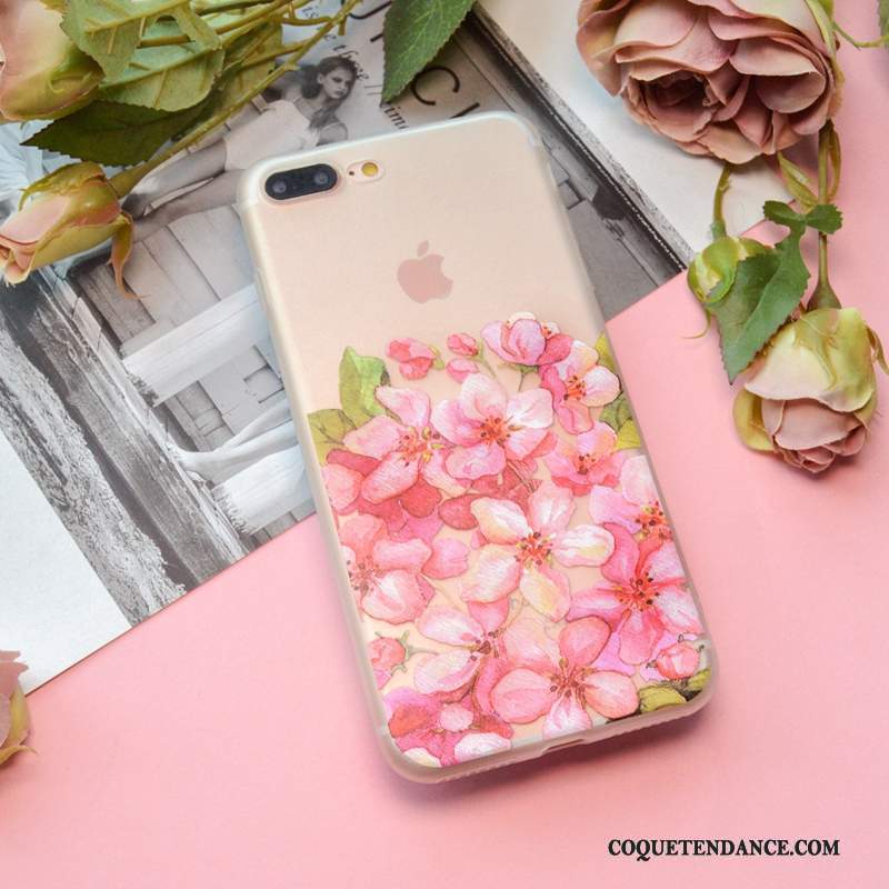 iPhone 7 Coque Amoureux Transparent Silicone Rose Créatif