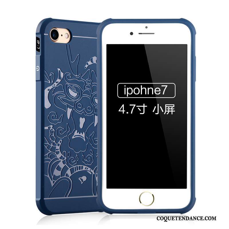 iPhone 7 Coque Bleu Marin Délavé En Daim Étui Silicone