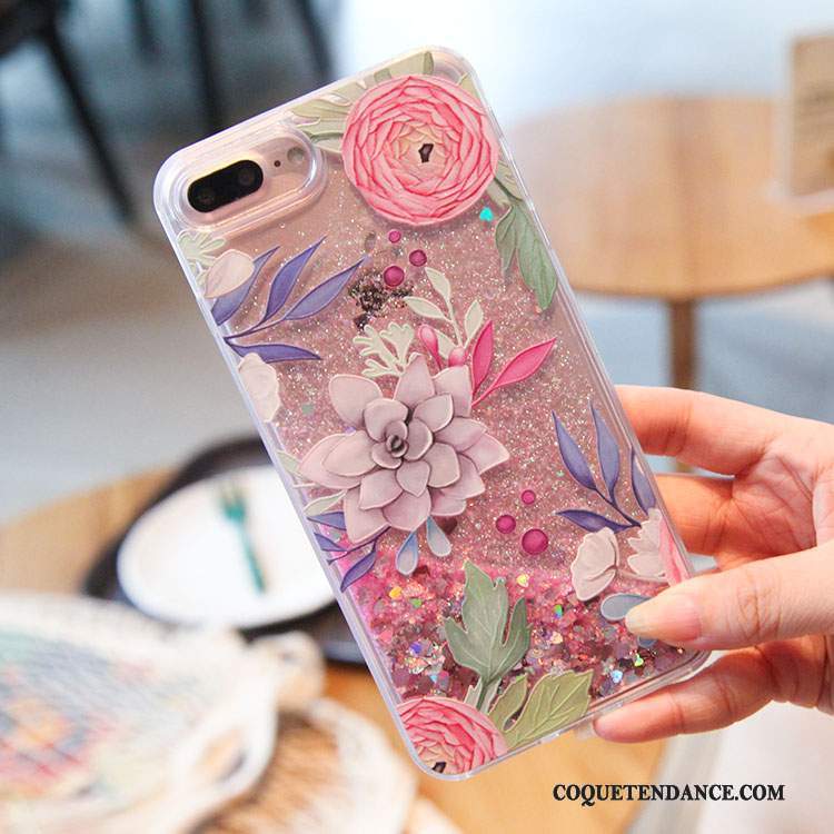 iPhone 7 Coque Fleurs Quicksand Rose De Téléphone Liquide