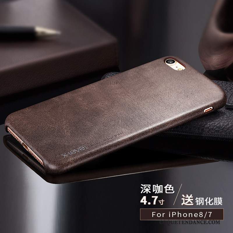 iPhone 8 Coque Étui Étui En Cuir Marron De Téléphone