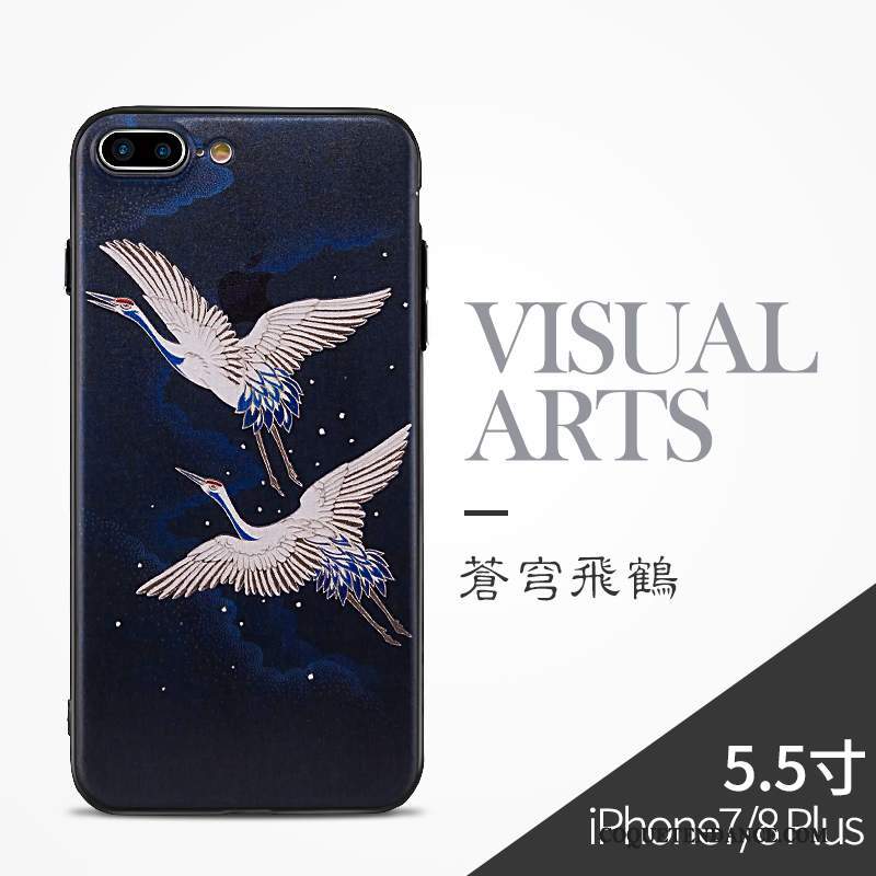 iPhone 8 Plus Coque Style Chinois Protection Silicone De Téléphone Bleu