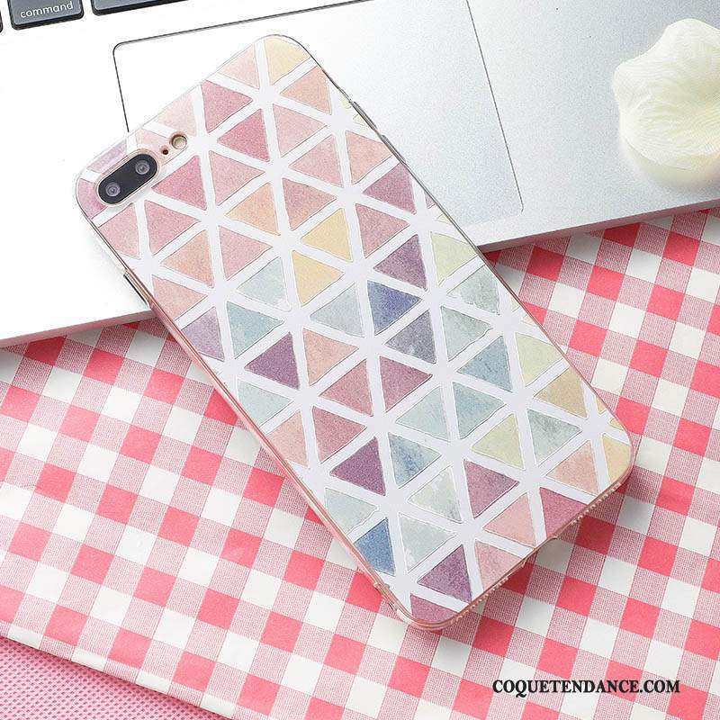 iPhone 8 Plus Coque Tendance Verre Plaid Multicolore Nouveau