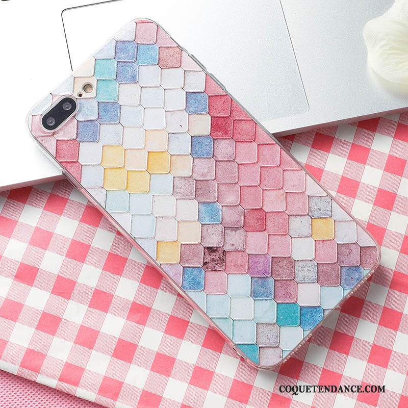 iPhone 8 Plus Coque Tendance Verre Plaid Multicolore Nouveau