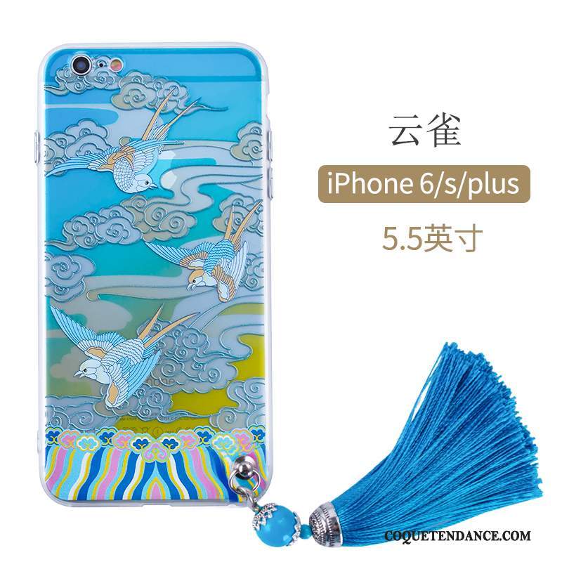 iPhone 8 Plus Coque Tout Compris Bleu Chiens Silicone Broderie