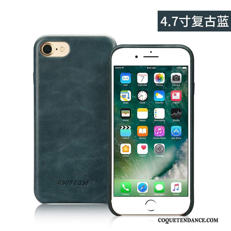 iPhone 8 Plus Coque Étui En Cuir Cuir Véritable Protection Bleu Marin Tout Compris