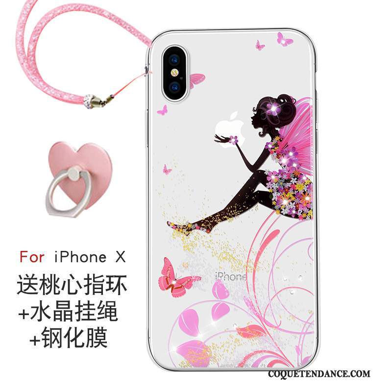iPhone X Coque Rose Marque De Tendance De Téléphone Ornements Suspendus Nouveau